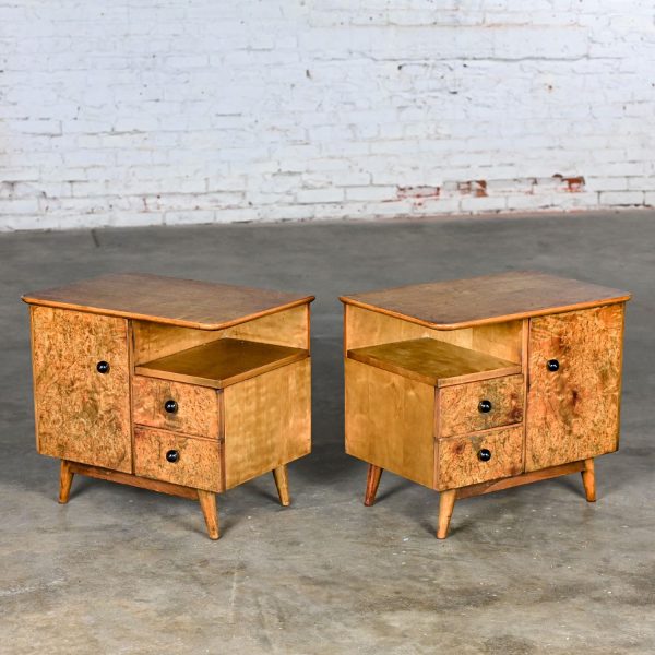 Early to Mid-20th Century Art Deco to MCM Low Asymmetrical Nightstands or End Tables a Pair