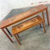 Late-20th Century Scandinavian Modern Pair of Teak Nesting Sofa Console Tables w/Tile Insert Tops