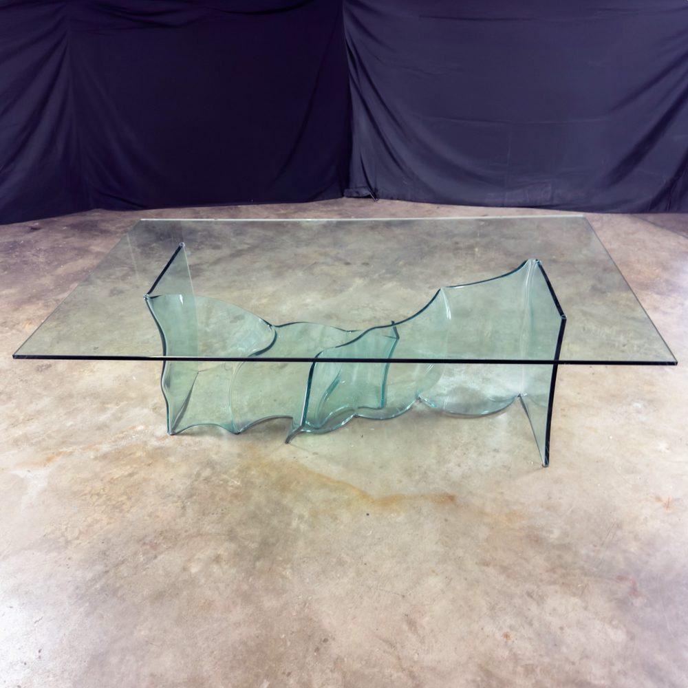 Late 20th Century Modern All Glass Sculptural Dining Table with Asymmetric Undulating Pedestal Base