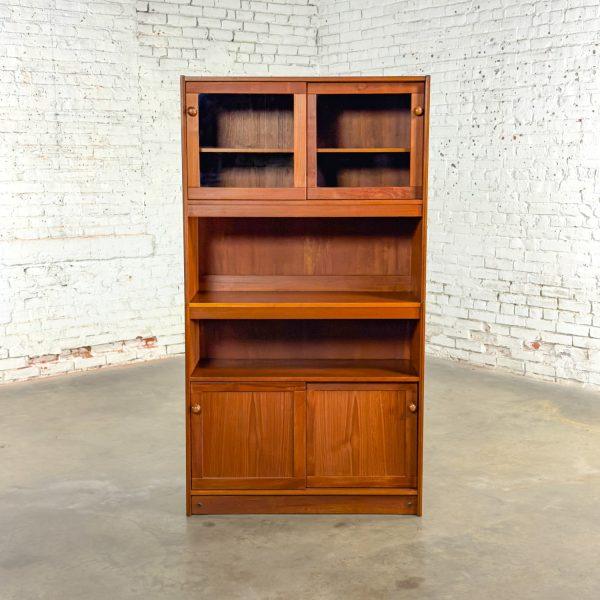 Mid-20th Century Scandinavian Modern Teak 2 Piece Display Cabinet Bookcase or Sideboard Made in Denmark