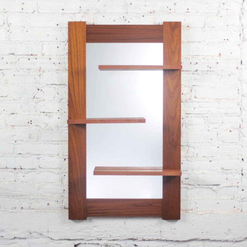 Late-20th Century Scandinavian Modern Teak Rectangular Wall Mirror with Display Shelves