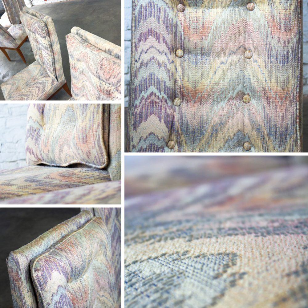 1970’s Modern Set of 5 Founders Furniture Patterns 23 Side or Dining Chairs w/Flame Stitch Fabric