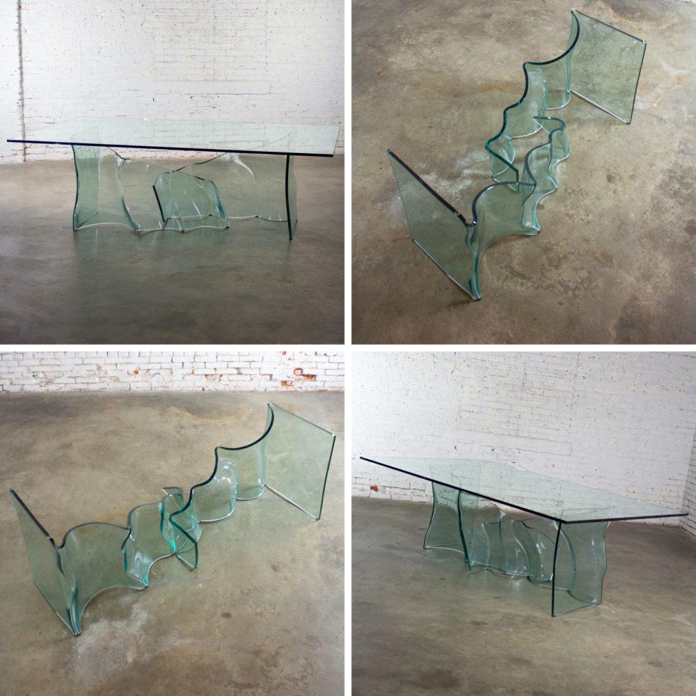 Late 20th Century Modern All Glass Sculptural Dining Table with Asymmetric Undulating Pedestal Base