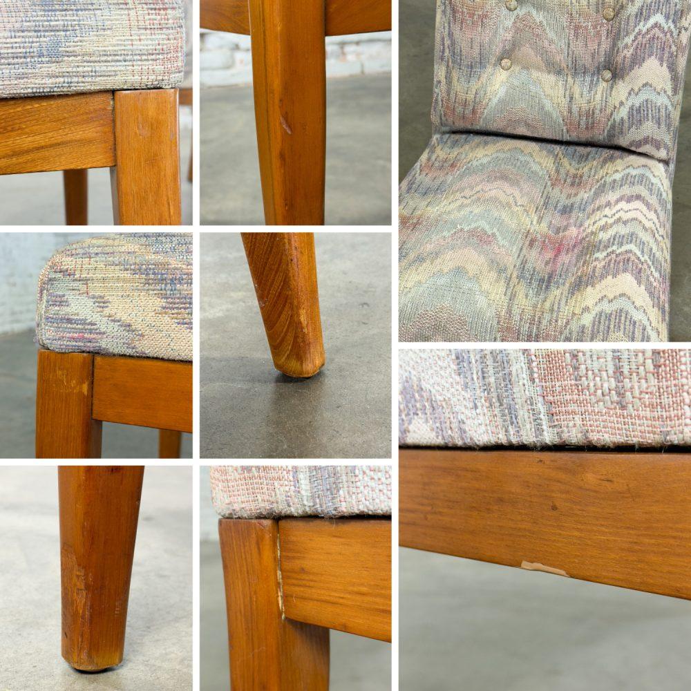 1970’s Modern Set of 5 Founders Furniture Patterns 23 Side or Dining Chairs w/Flame Stitch Fabric