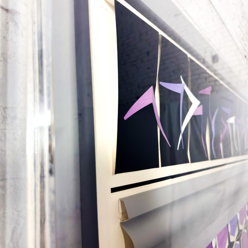 1984 Signed Abstract Geometric Large Scale 3D Origami Folded Paper Art Piece Purple Gray & White