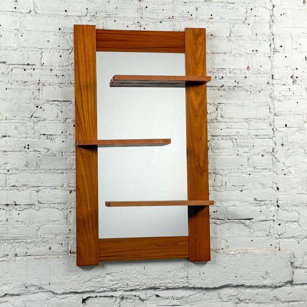 Late-20th Century Scandinavian Modern Teak Rectangular Wall Mirror with Display Shelves
