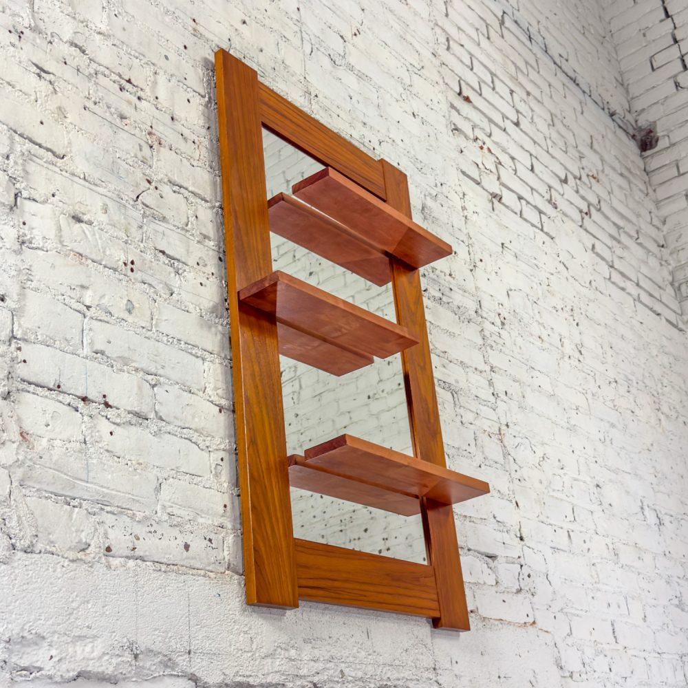 Late-20th Century Scandinavian Modern Teak Rectangular Wall Mirror with Display Shelves
