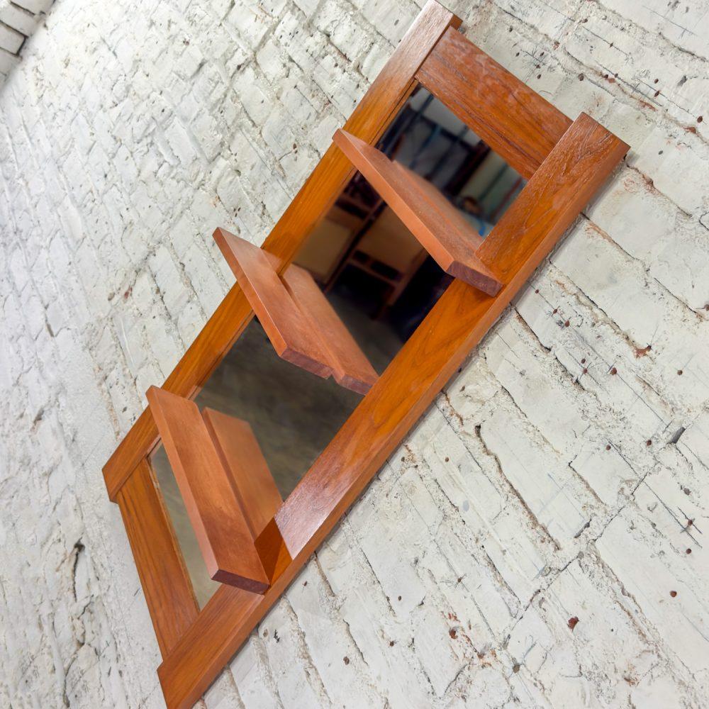 Late-20th Century Scandinavian Modern Teak Rectangular Wall Mirror with Display Shelves