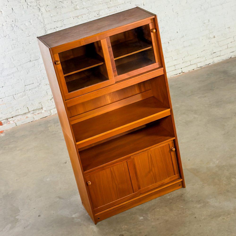 Mid-20th Century Scandinavian Modern Teak 2 Piece Display Cabinet Bookcase or Sideboard Made in Denmark