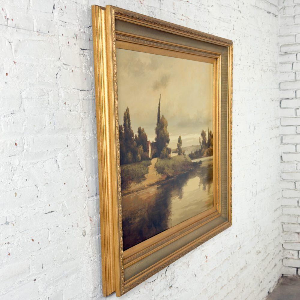 Monumental Oil Landscape Painting in Ornate Gilded Frame Signed by John K.