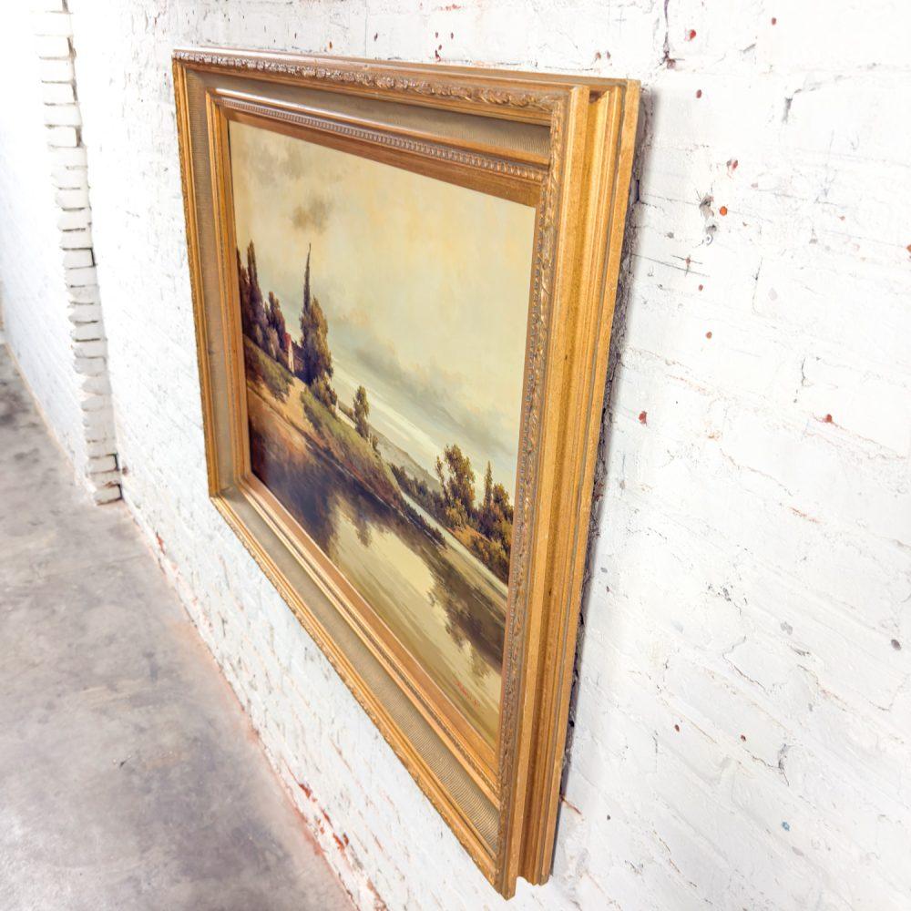 Monumental Oil Landscape Painting in Ornate Gilded Frame Signed by John K.