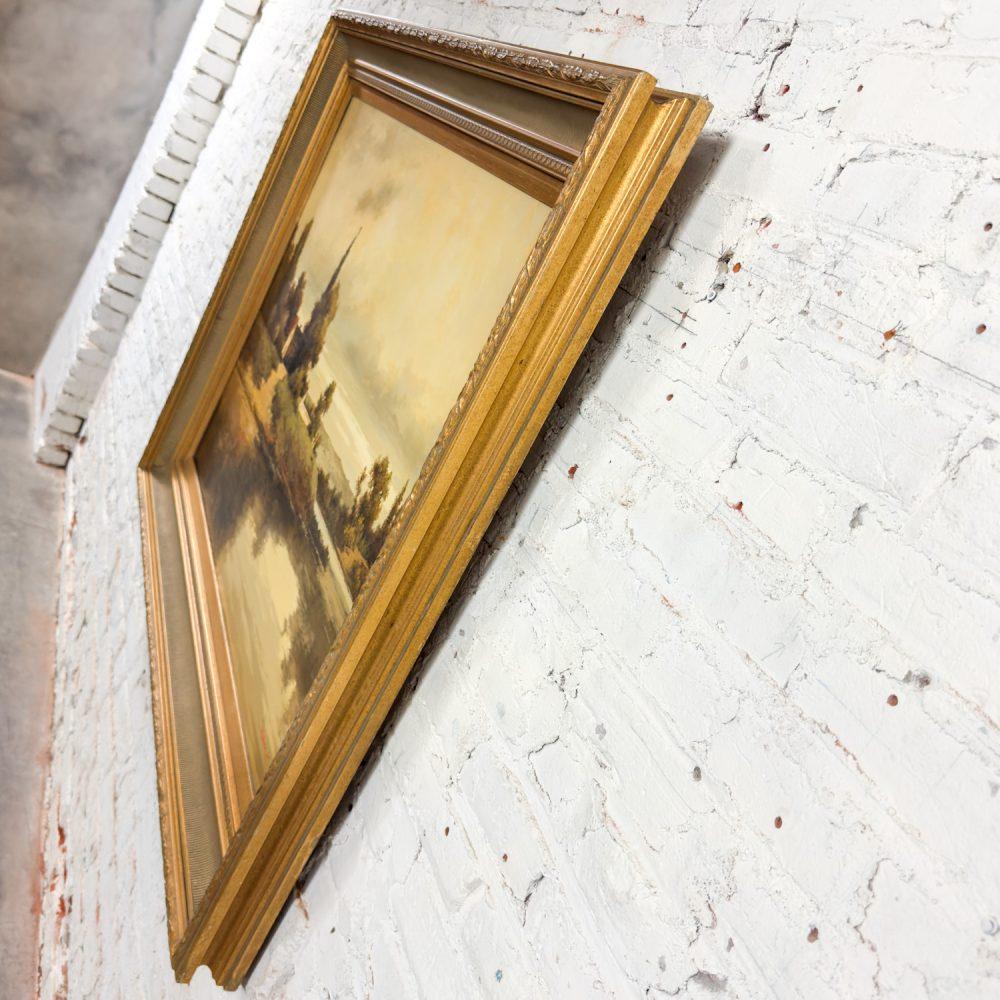 Monumental Oil Landscape Painting in Ornate Gilded Frame Signed by John K.
