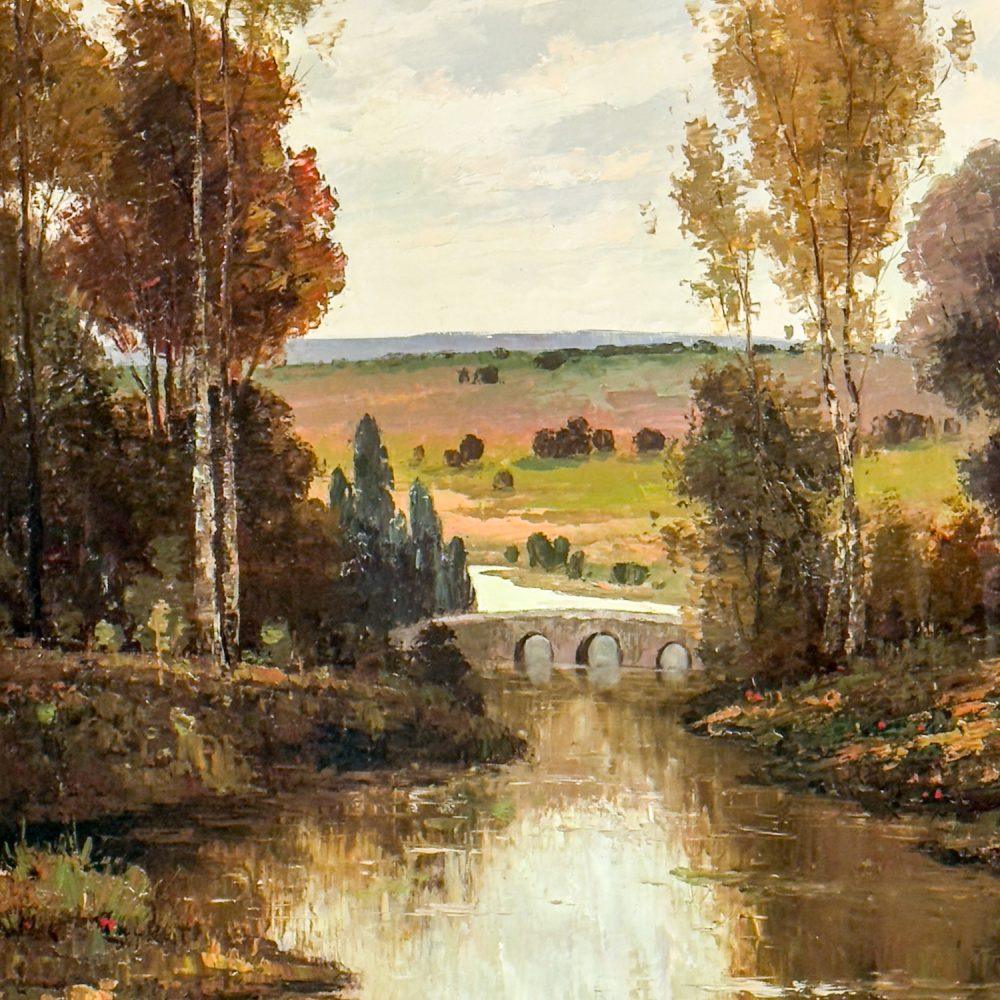Late 20th Century Monumental Oil Landscape Painting in Ornate Gilded Frame Signed by Henry Kim