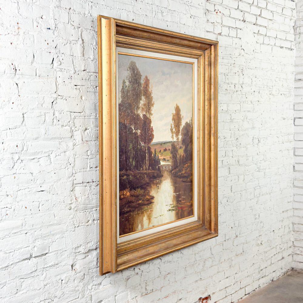 Late 20th Century Monumental Oil Landscape Painting in Ornate Gilded Frame Signed by Henry Kim
