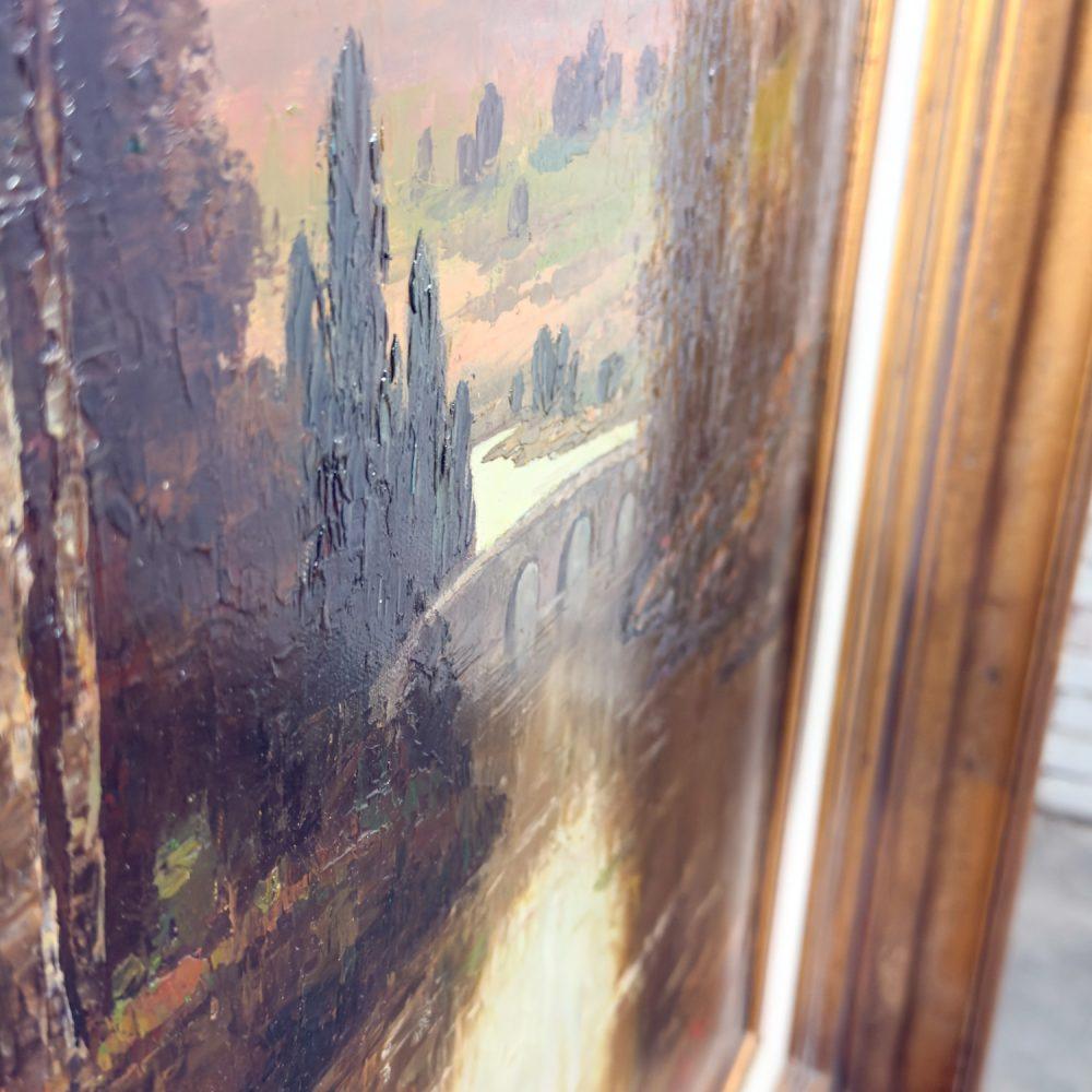 Late 20th Century Monumental Oil Landscape Painting in Ornate Gilded Frame Signed by Henry Kim