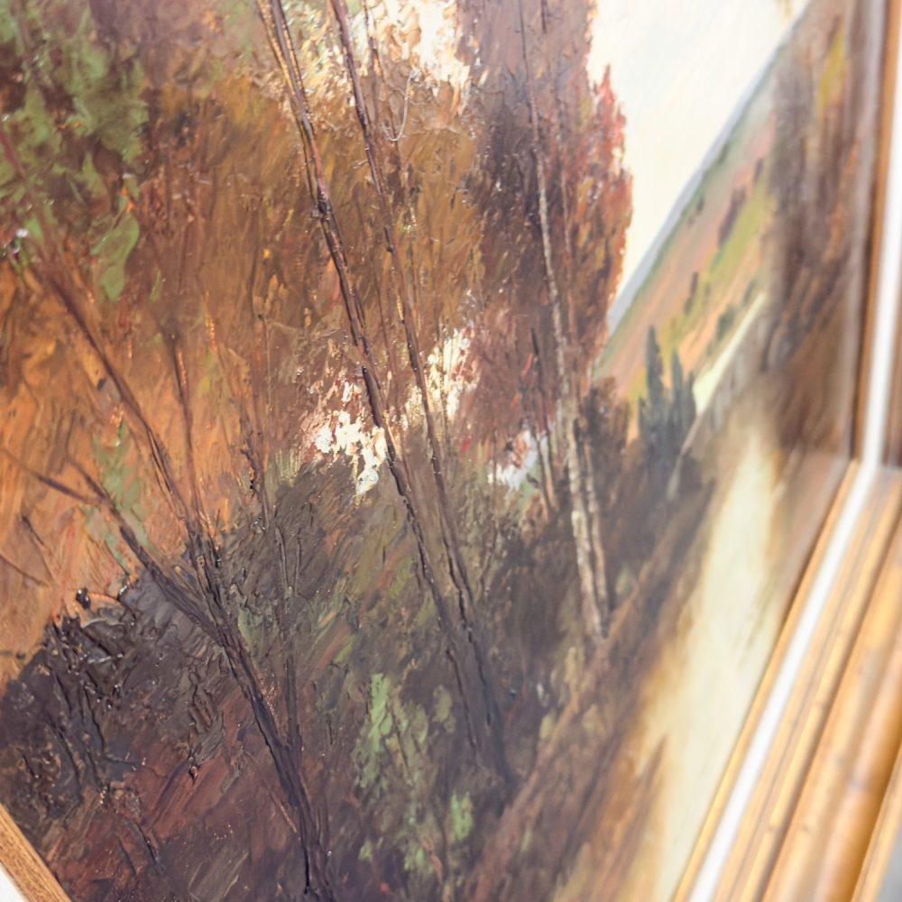 Late 20th Century Monumental Oil Landscape Painting in Ornate Gilded Frame Signed by Henry Kim