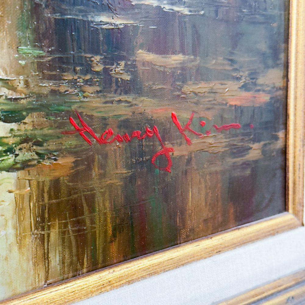 Late 20th Century Monumental Oil Landscape Painting in Ornate Gilded Frame Signed by Henry Kim