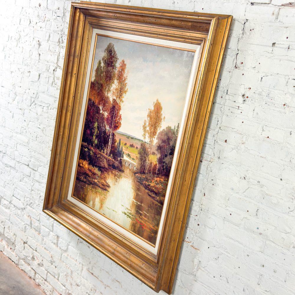 Late 20th Century Monumental Oil Landscape Painting in Ornate Gilded Frame Signed by Henry Kim