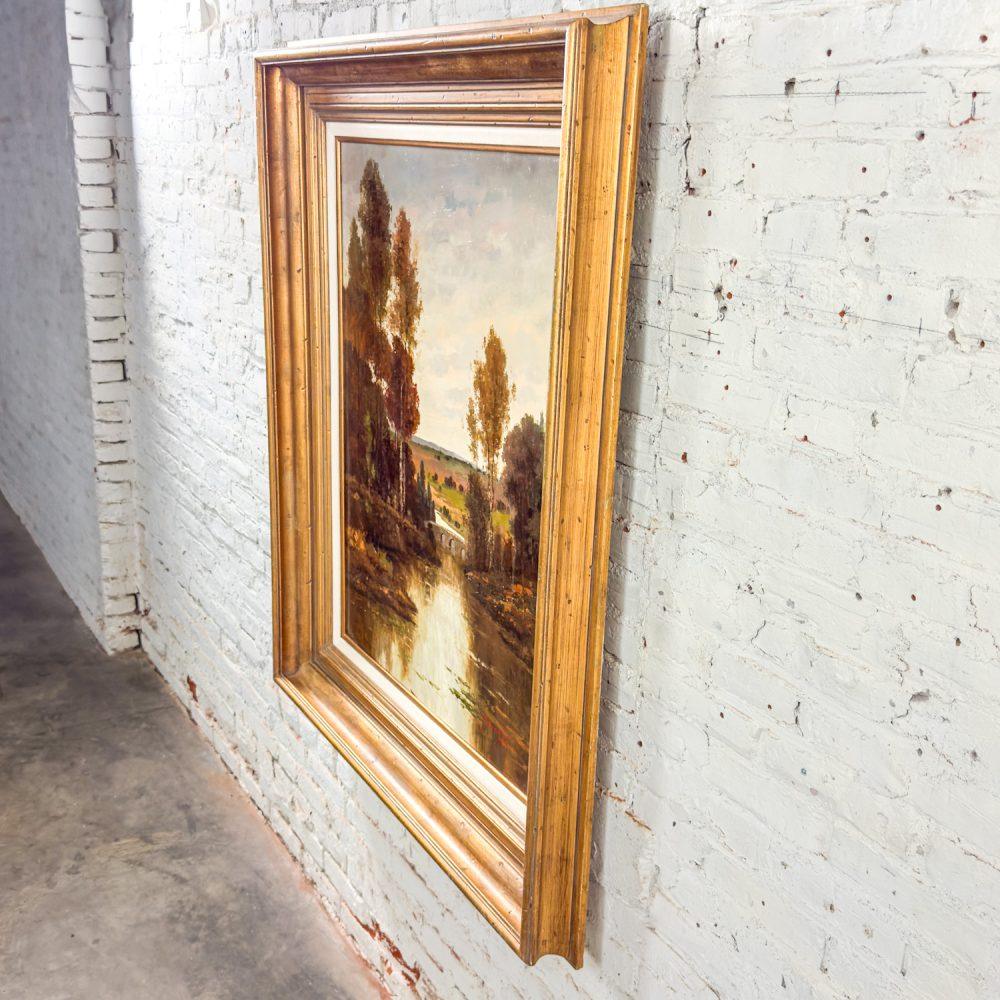 Late 20th Century Monumental Oil Landscape Painting in Ornate Gilded Frame Signed by Henry Kim