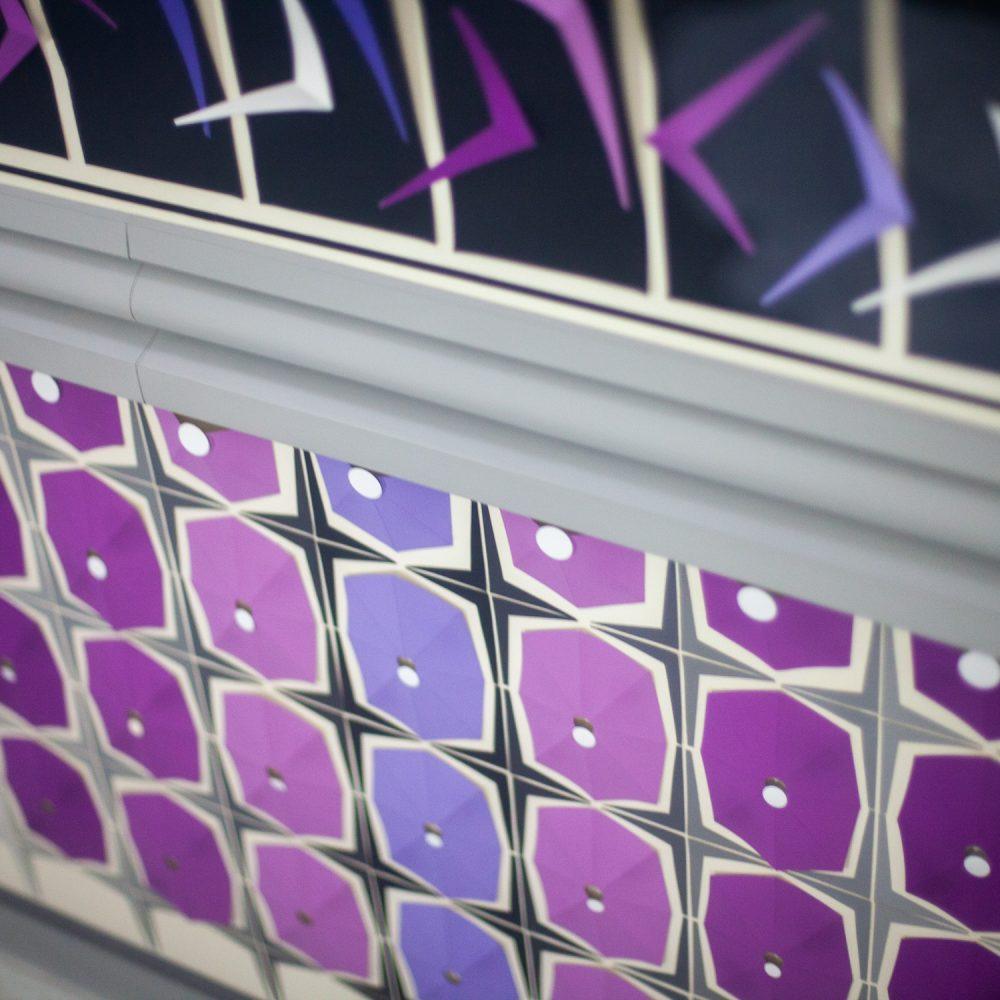 1984 Signed Abstract Geometric Large Scale 3D Origami Folded Paper Art Piece Purple Gray & White