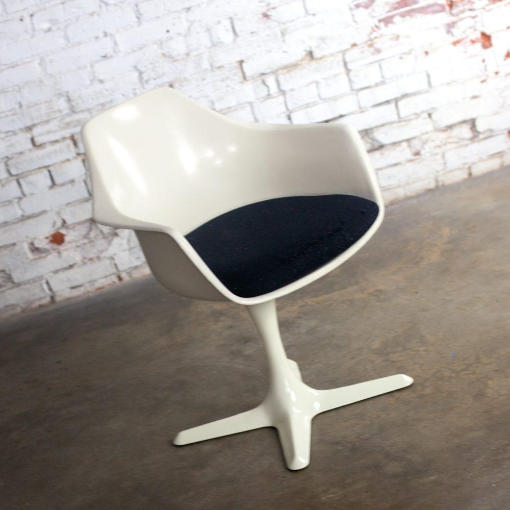 1 Mid-20th Century MCM Tulip Armchair with White Shell & Black Cushion by Burke, Inc.