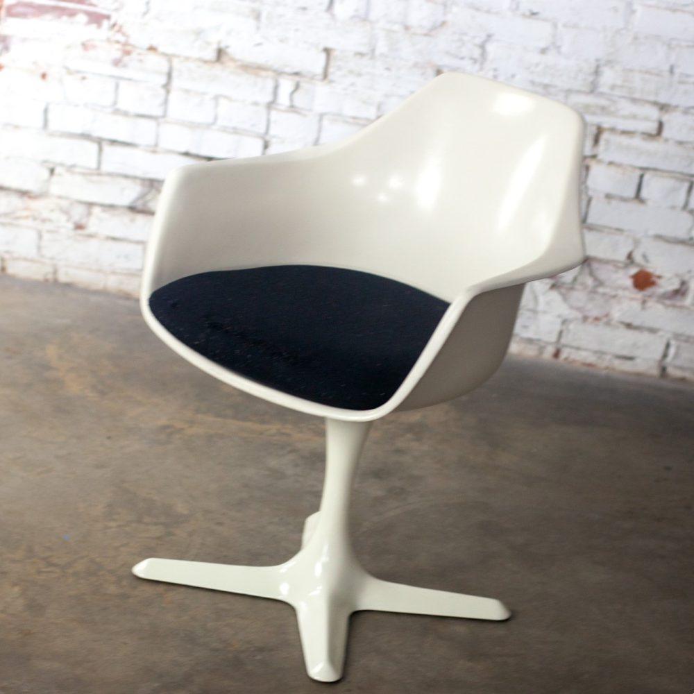 1 Mid-20th Century MCM Tulip Armchair with White Shell & Black Cushion by Burke, Inc.