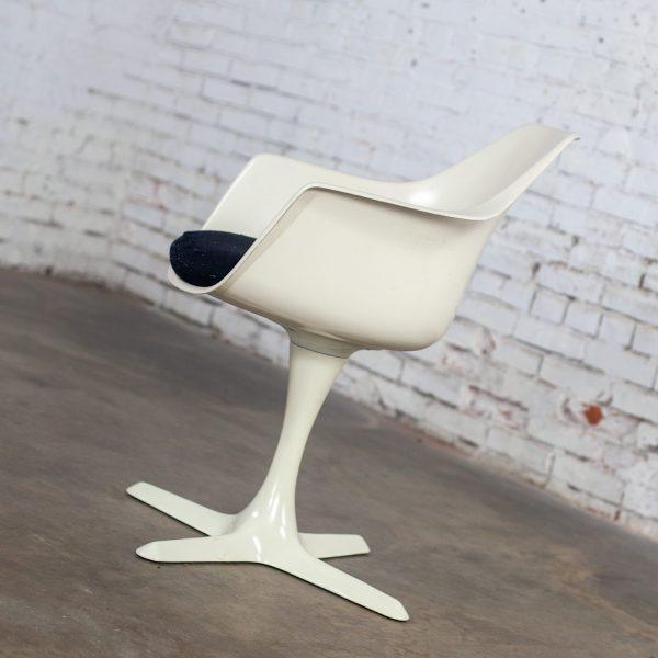 1 Mid-20th Century MCM Tulip Armchair with White Shell & Black Cushion by Burke, Inc.