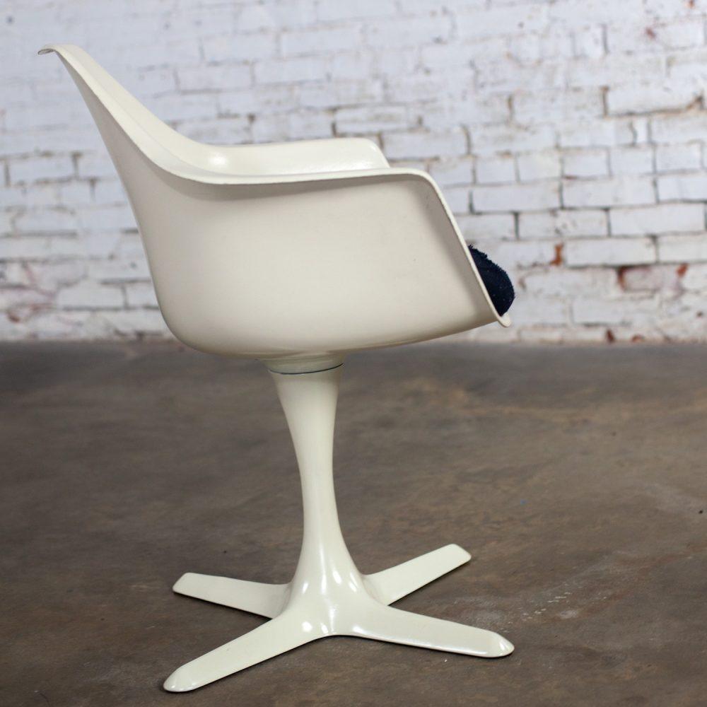 1 Mid-20th Century MCM Tulip Armchair with White Shell & Black Cushion by Burke, Inc.