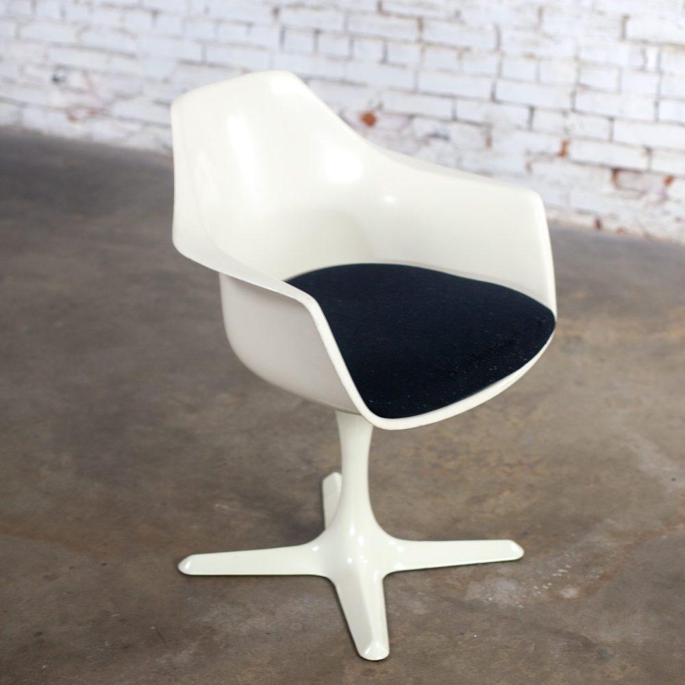 1 Mid-20th Century MCM Tulip Armchair with White Shell & Black Cushion by Burke, Inc.