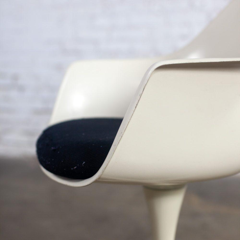 1 Mid-20th Century MCM Tulip Armchair with White Shell & Black Cushion by Burke, Inc.