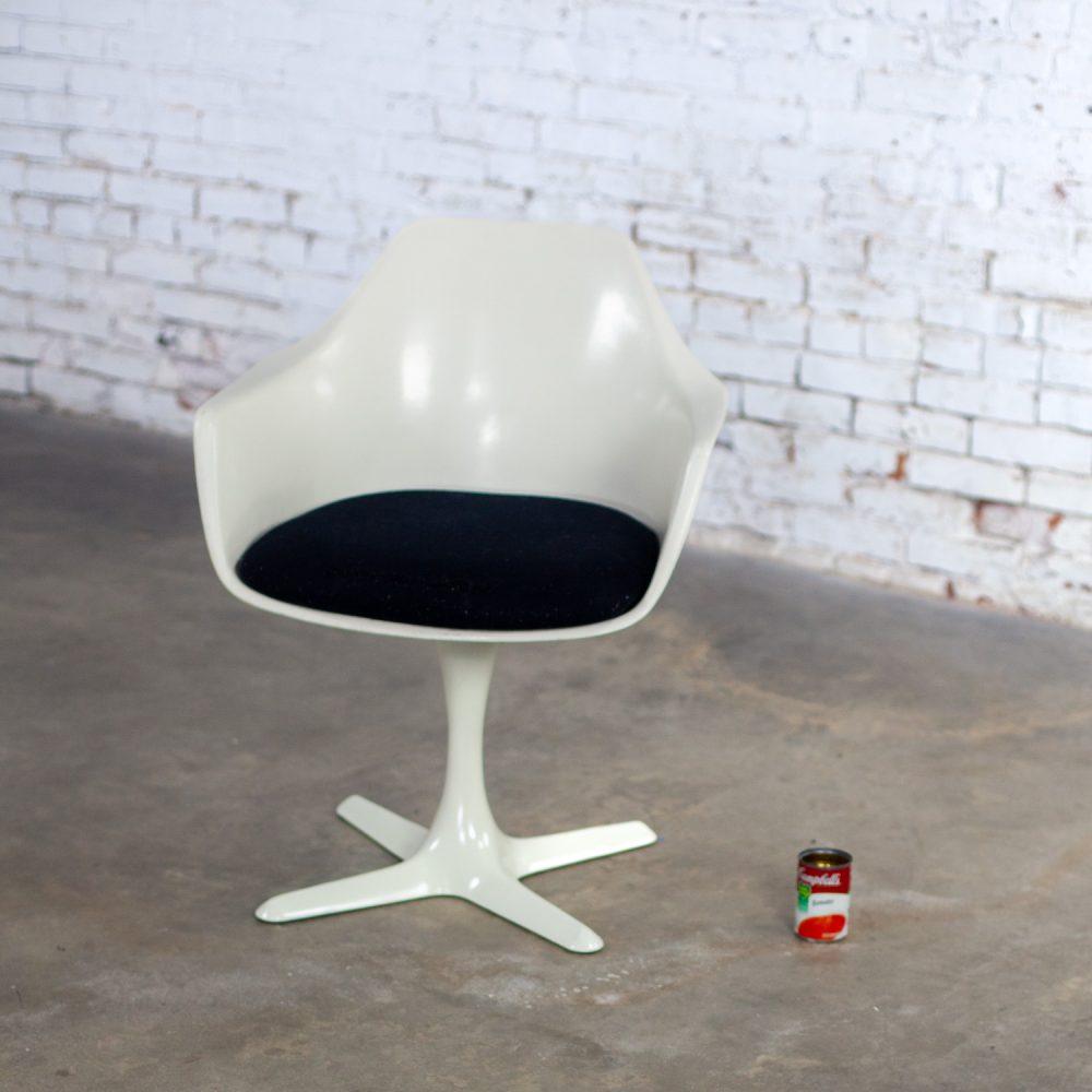 1 Mid-20th Century MCM Tulip Armchair with White Shell & Black Cushion by Burke, Inc.