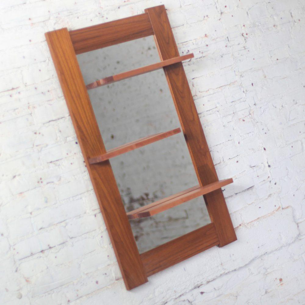 Late-20th Century Scandinavian Modern Teak Rectangular Wall Mirror with Display Shelves