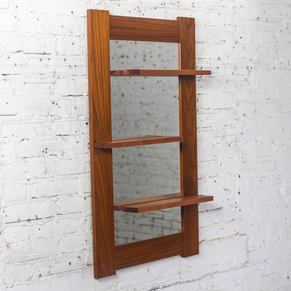 Late-20th Century Scandinavian Modern Teak Rectangular Wall Mirror with Display Shelves