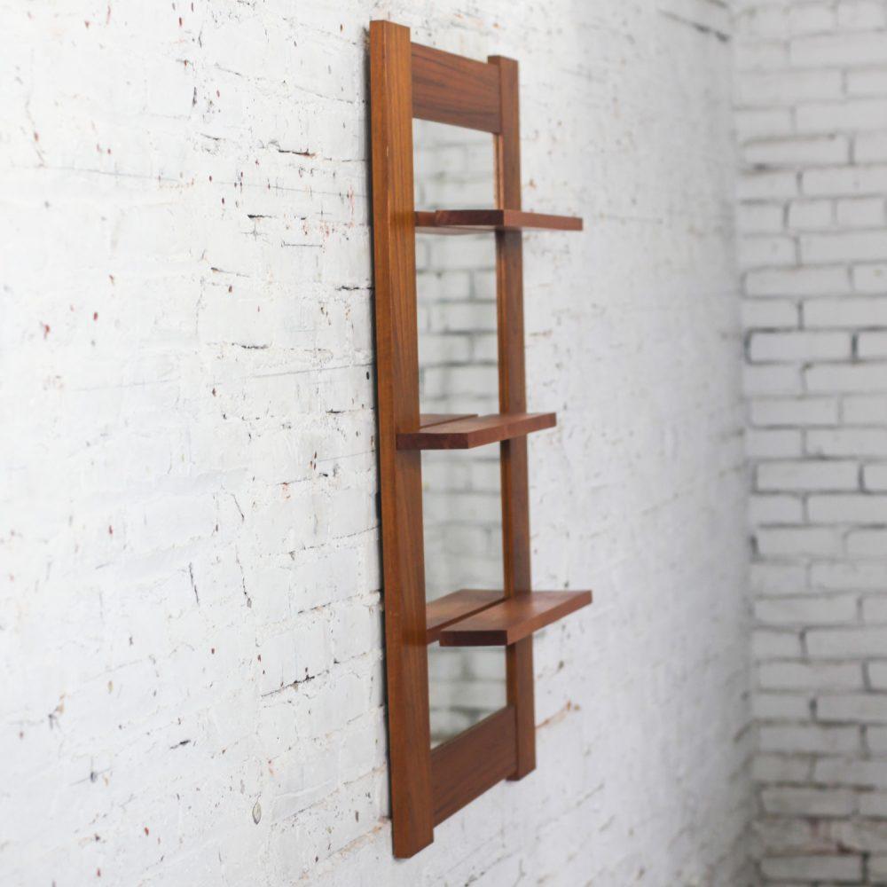 Late-20th Century Scandinavian Modern Teak Rectangular Wall Mirror with Display Shelves
