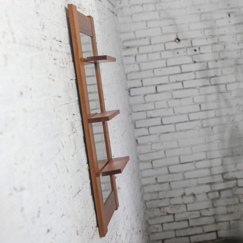 Late-20th Century Scandinavian Modern Teak Rectangular Wall Mirror with Display Shelves