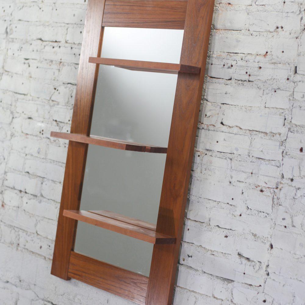 Late-20th Century Scandinavian Modern Teak Rectangular Wall Mirror with Display Shelves