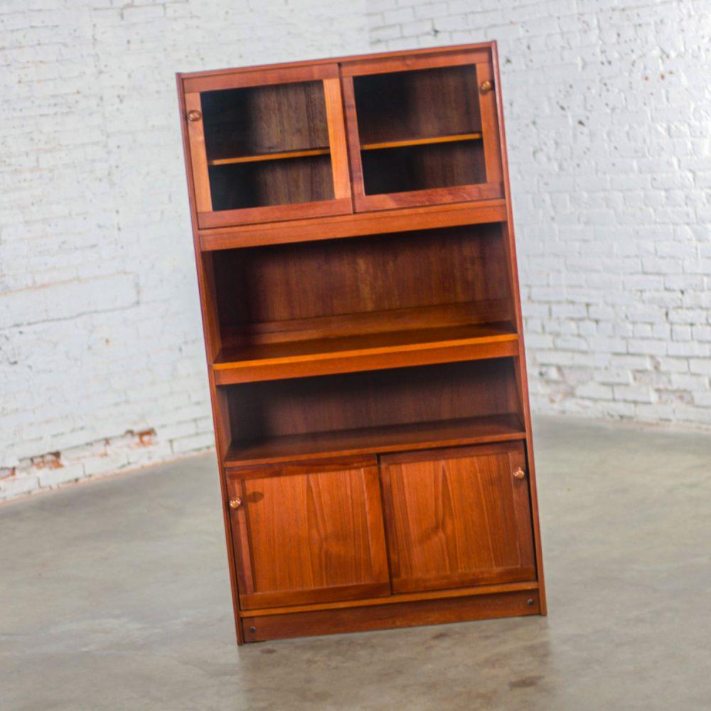 Mid-20th Century Scandinavian Modern Teak 2 Piece Display Cabinet Bookcase or Sideboard Made in Denmark
