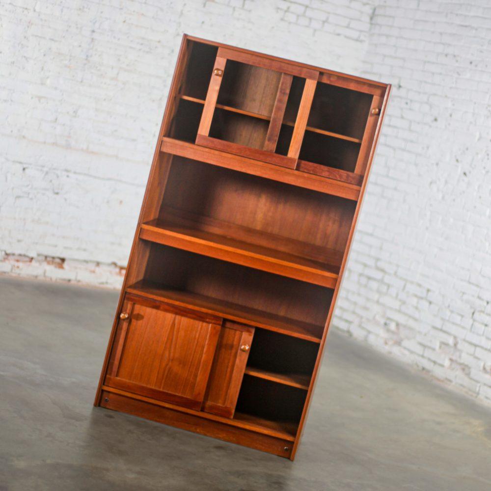 Mid-20th Century Scandinavian Modern Teak 2 Piece Display Cabinet Bookcase or Sideboard Made in Denmark