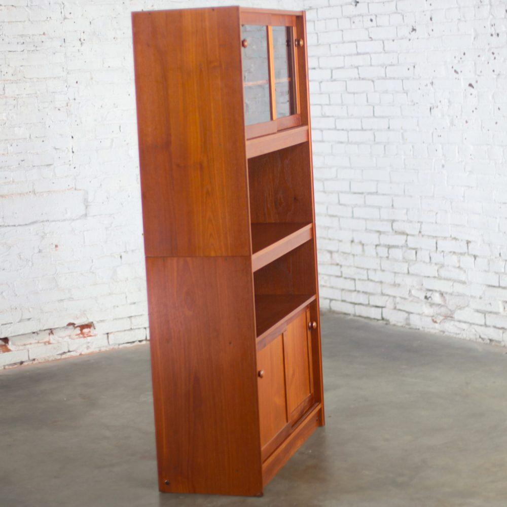 Mid-20th Century Scandinavian Modern Teak 2 Piece Display Cabinet Bookcase or Sideboard Made in Denmark