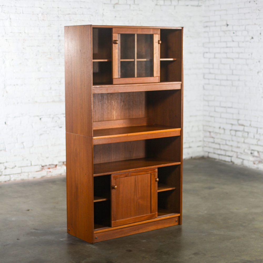 Mid-20th Century Scandinavian Modern Teak 2 Piece Display Cabinet Bookcase or Sideboard Made in Denmark