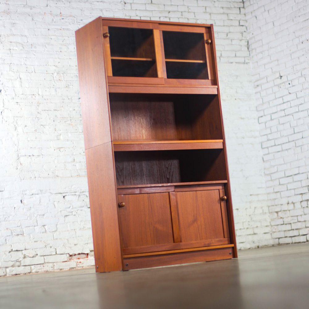 Mid-20th Century Scandinavian Modern Teak 2 Piece Display Cabinet Bookcase or Sideboard Made in Denmark