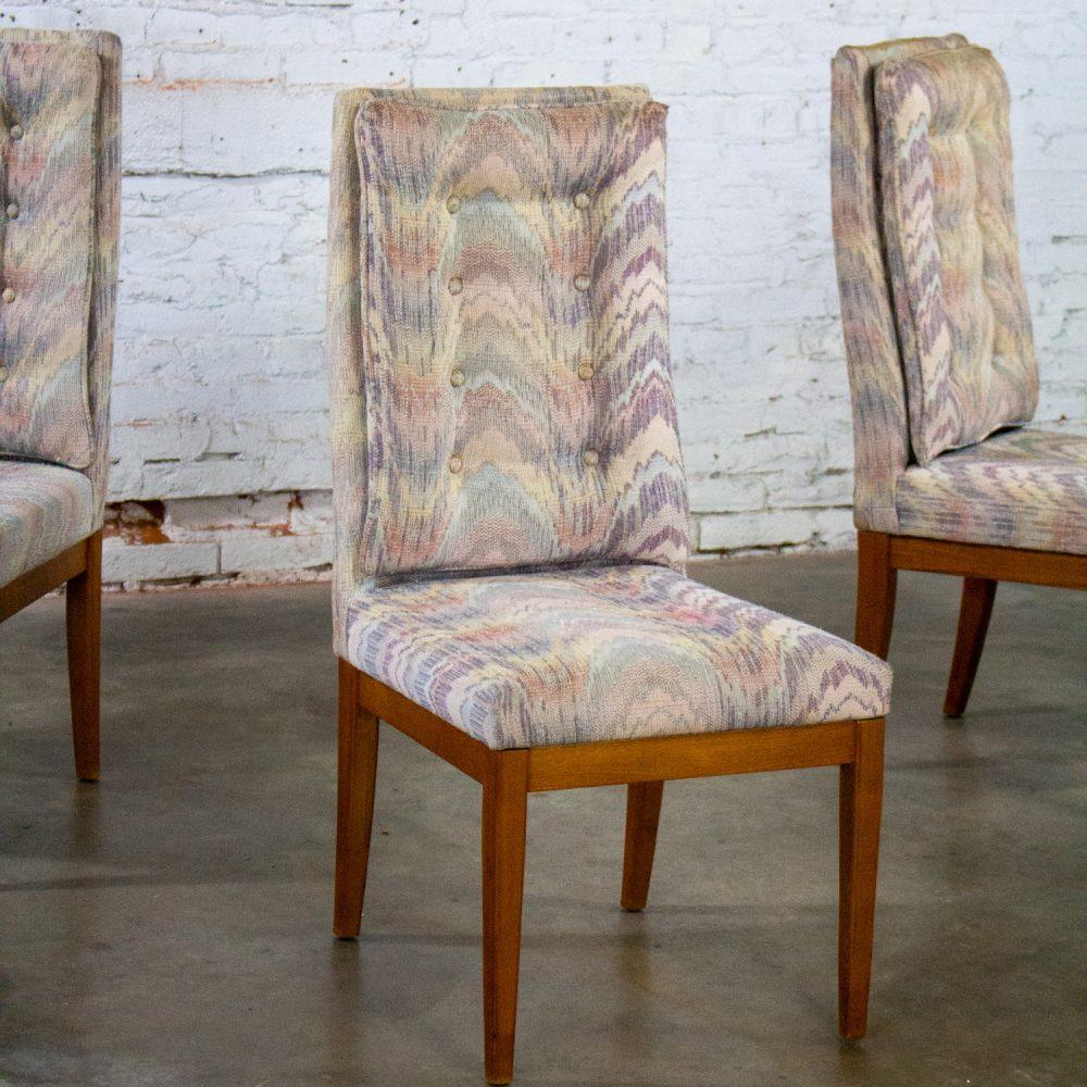 1970’s Modern Set of 5 Founders Furniture Patterns 23 Side or Dining Chairs w/Flame Stitch Fabric