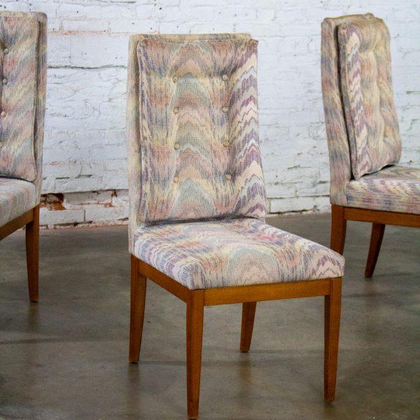 1970’s Modern Set of 5 Founders Furniture Patterns 23 Side or Dining Chairs w/Flame Stitch Fabric