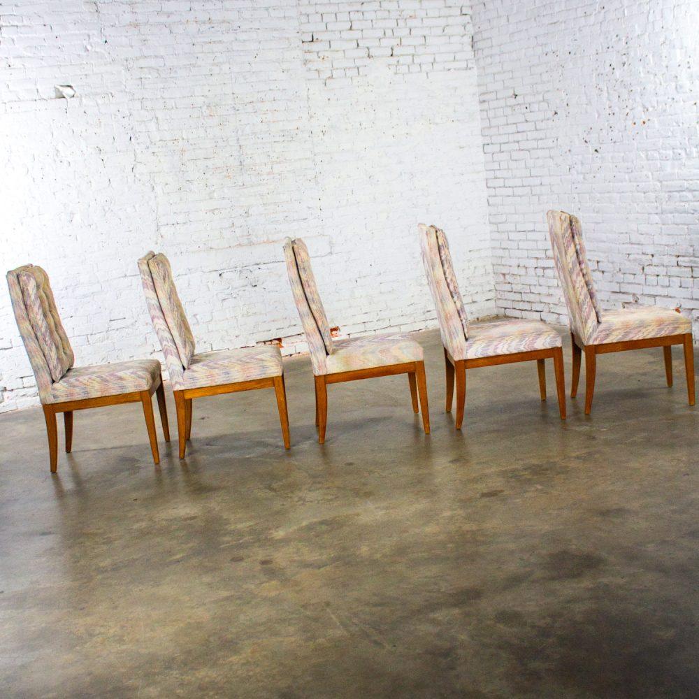 1970’s Modern Set of 5 Founders Furniture Patterns 23 Side or Dining Chairs w/Flame Stitch Fabric