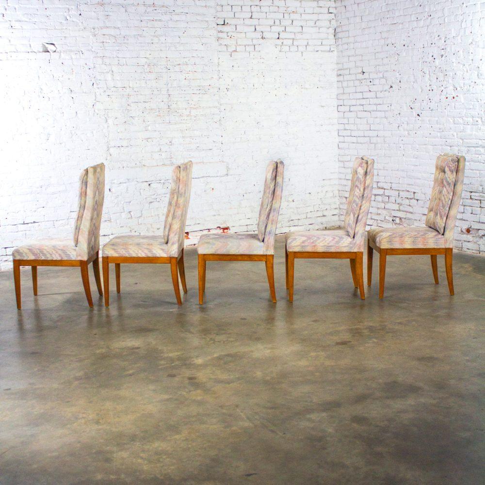 1970’s Modern Set of 5 Founders Furniture Patterns 23 Side or Dining Chairs w/Flame Stitch Fabric