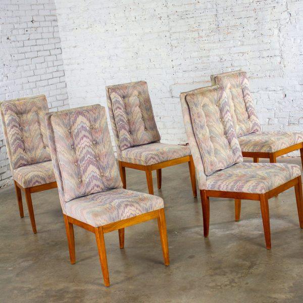 1970’s Modern Set of 5 Founders Furniture Patterns 23 Side or Dining Chairs w/Flame Stitch Fabric