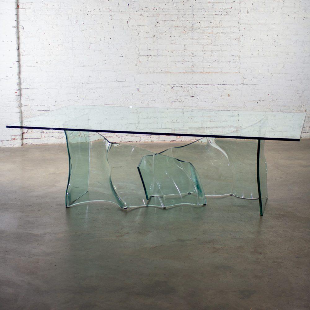 Late 20th Century Modern All Glass Sculptural Dining Table with Asymmetric Undulating Pedestal Base