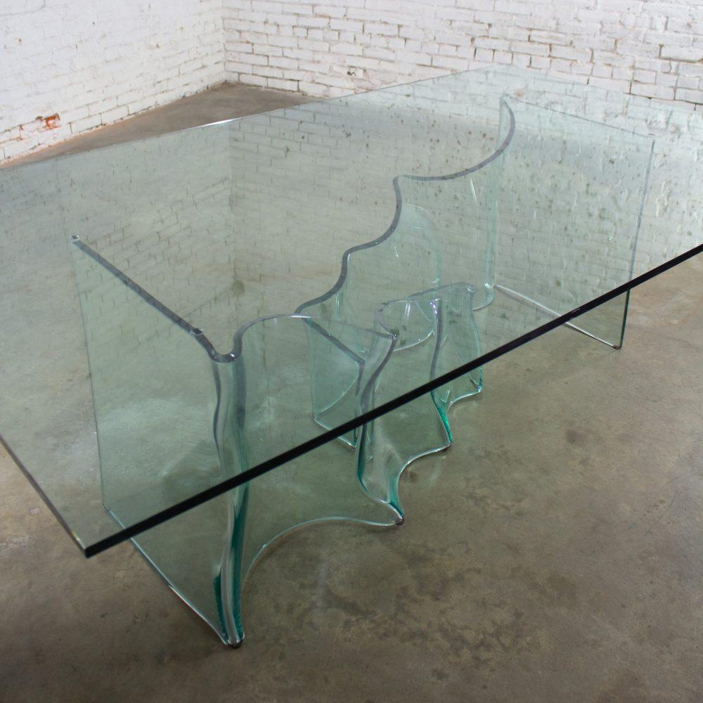 Late 20th Century Modern All Glass Sculptural Dining Table with Asymmetric Undulating Pedestal Base
