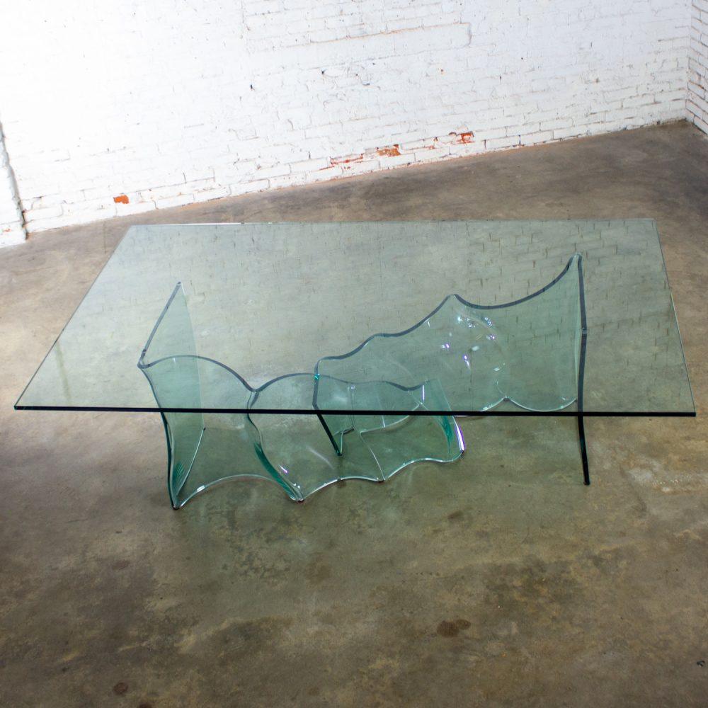 Late 20th Century Modern All Glass Sculptural Dining Table with Asymmetric Undulating Pedestal Base