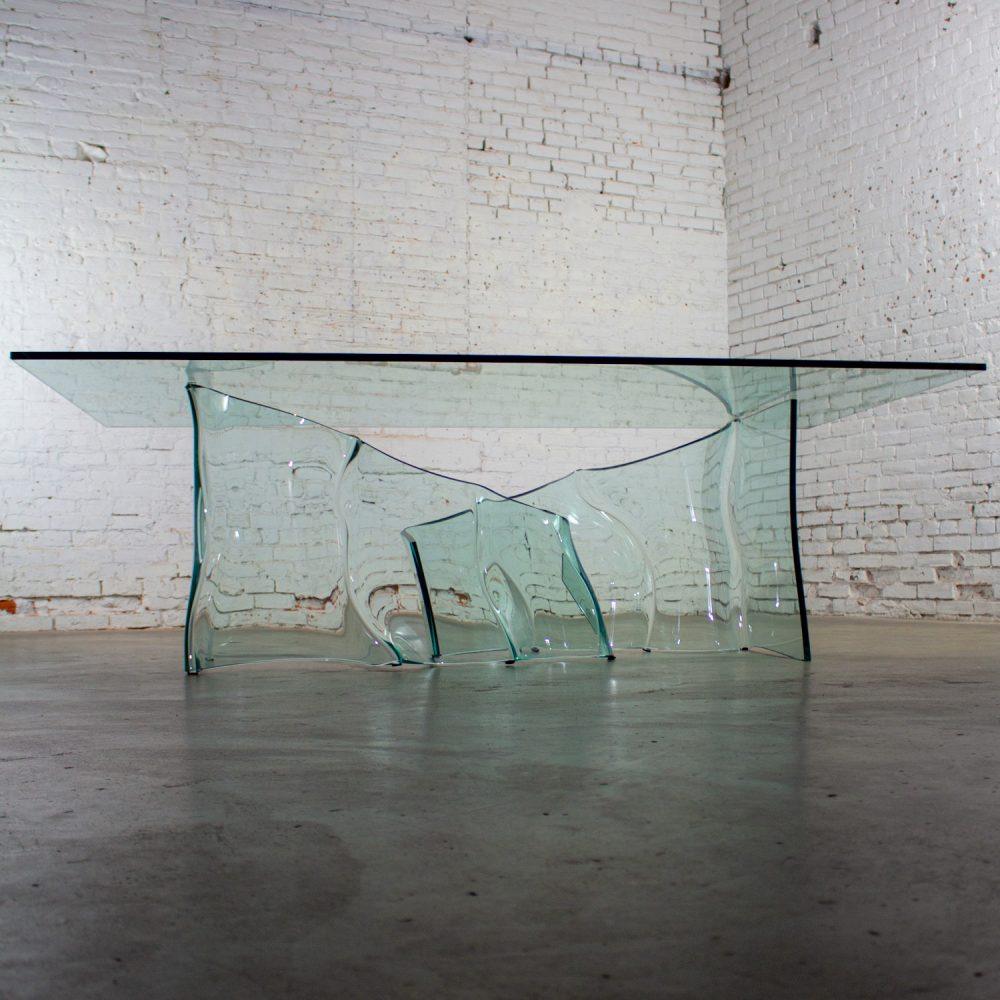 Late 20th Century Modern All Glass Sculptural Dining Table with Asymmetric Undulating Pedestal Base